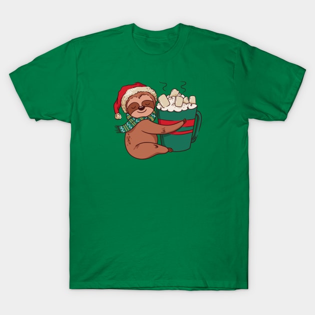 Merry Slothmas // Christmas Sloth with Hot Cocoa T-Shirt by SLAG_Creative